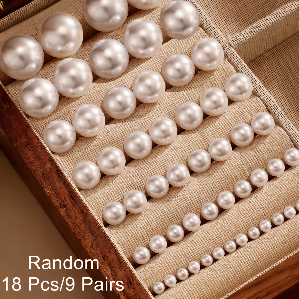 TEMU Juego aleatorio de 12/18/24/42 piezas, elegante y sencillo, pendientes de tachuelas con cuentas redondas blancas de varios tamaños, para mujer,