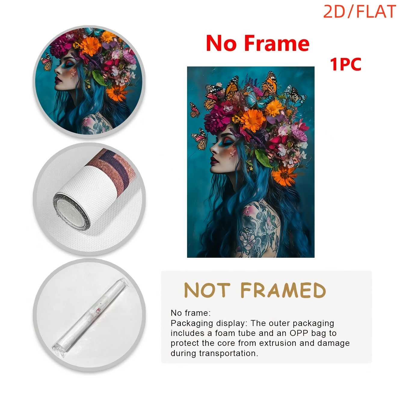 TEMU 2d Flat, 2d Flat - Unframed - 1pc Woman With And Wreath Oil Painting Canvas Print Poster, Decoration Painting, Suitable For Living Room, Dining