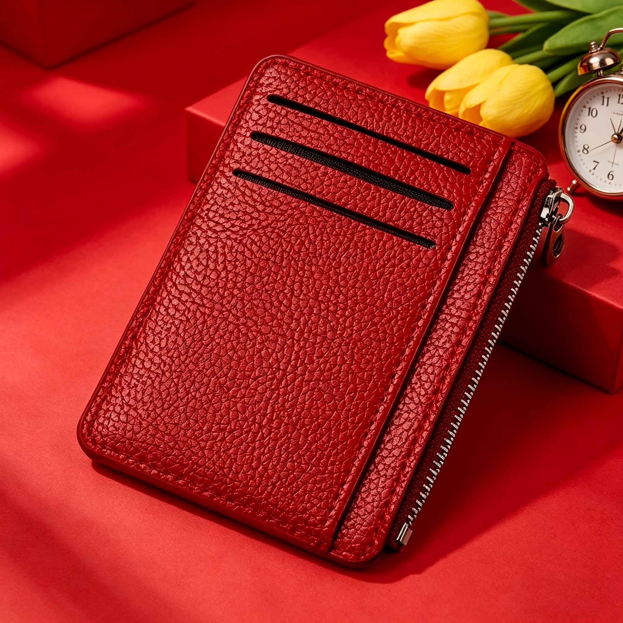 TEMU Porte-cartes à fermeture éclair pour femme - Porte-monnaie à glissière avec plusieurs fentes pour cartes et pièces, polyvalent pour les