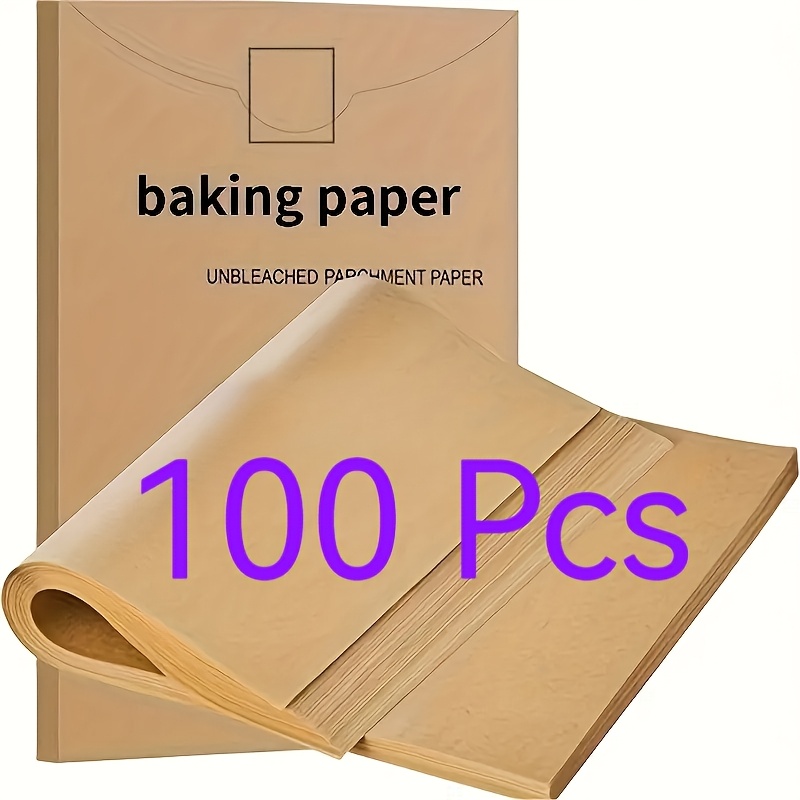 TEMU 100 Sheets Thickened Unbleached Baking Paper Suitable For Baking, Grilling, Steaming - Pre-cut Sheets With Natural Texture, Reduces Oil , Easy