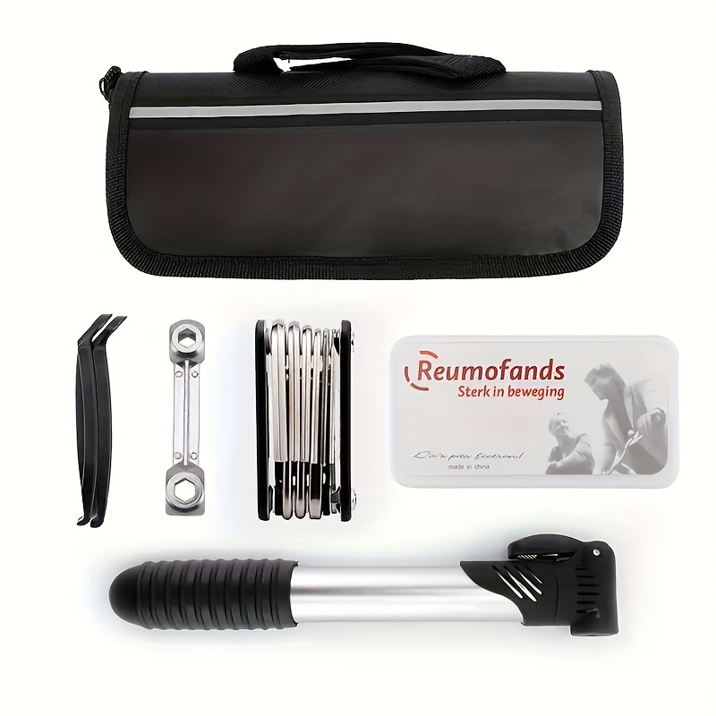 

Complete Bike Repair Kit With Portable Pump, Wrench & Glue - Aluminum Alloy Tools For Mountain Bikes