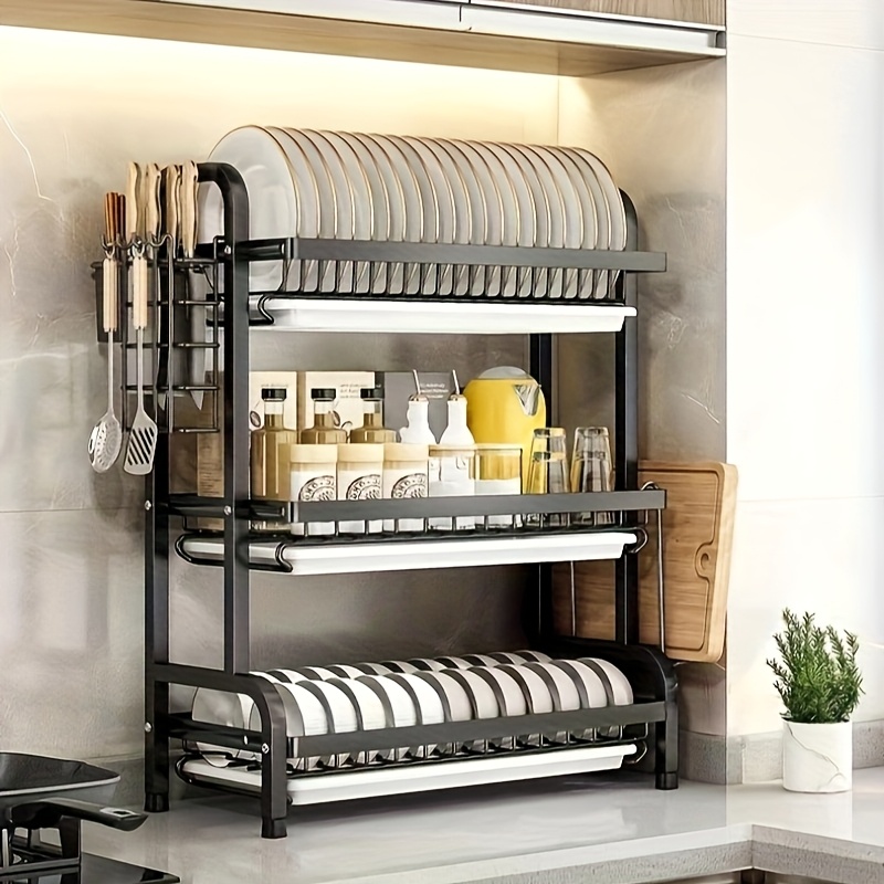 TEMU 3-layer Stainless Steel Kitchen Dish Rack Space For Plates, Bowls, Cups, And Tableware Storage. Enables Efficient Storage And Drying, And The