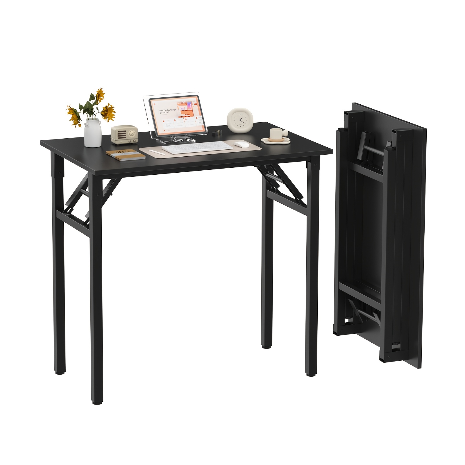 Foldable Office Computer Table, Desk 100 X 50cm () Sturdy And Lightweight Space- Laptop Desk With Sturdy Metal Frame For Bedrooms, Dormitories And Apartments - Black