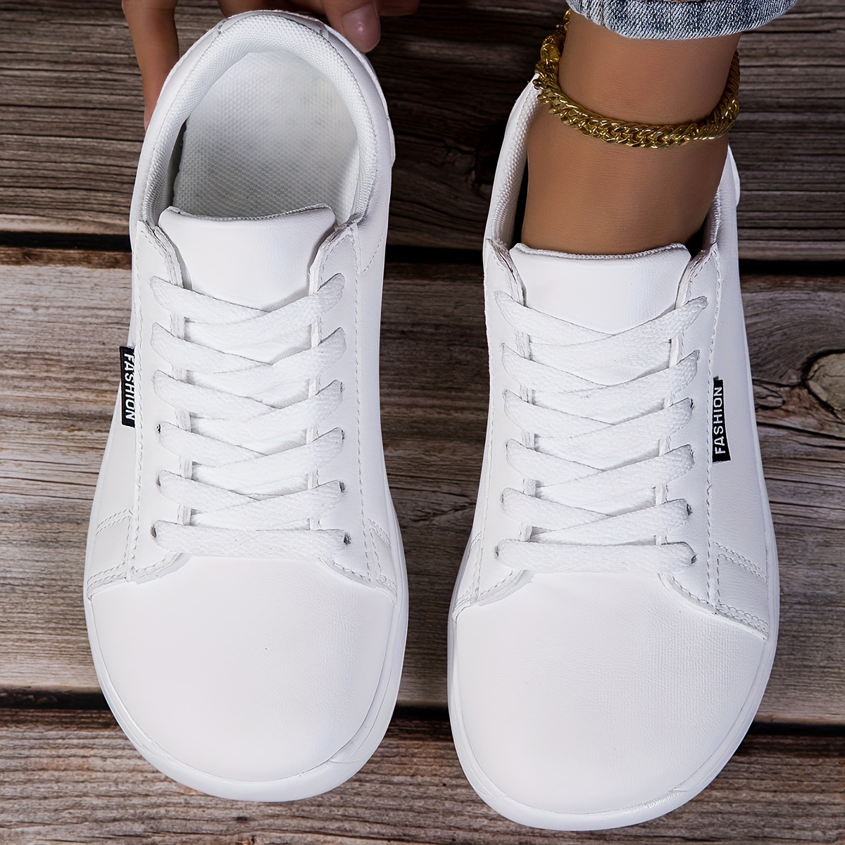 Image of Wide-toe Women's Shoes, Women's Casual Flat Platform Shoes, Fitness Outdoor Sneakers, Soft Rubber Sole, Wear-resistant And Anti-slip, White Skate Shoes, Plus Size, Upper, Barefoot Shoes