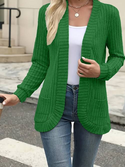early autumn womens solid color ribbed brushed casual versatile long sleeve cardigan jacket comfortable versatile autumn winter length outerwear top