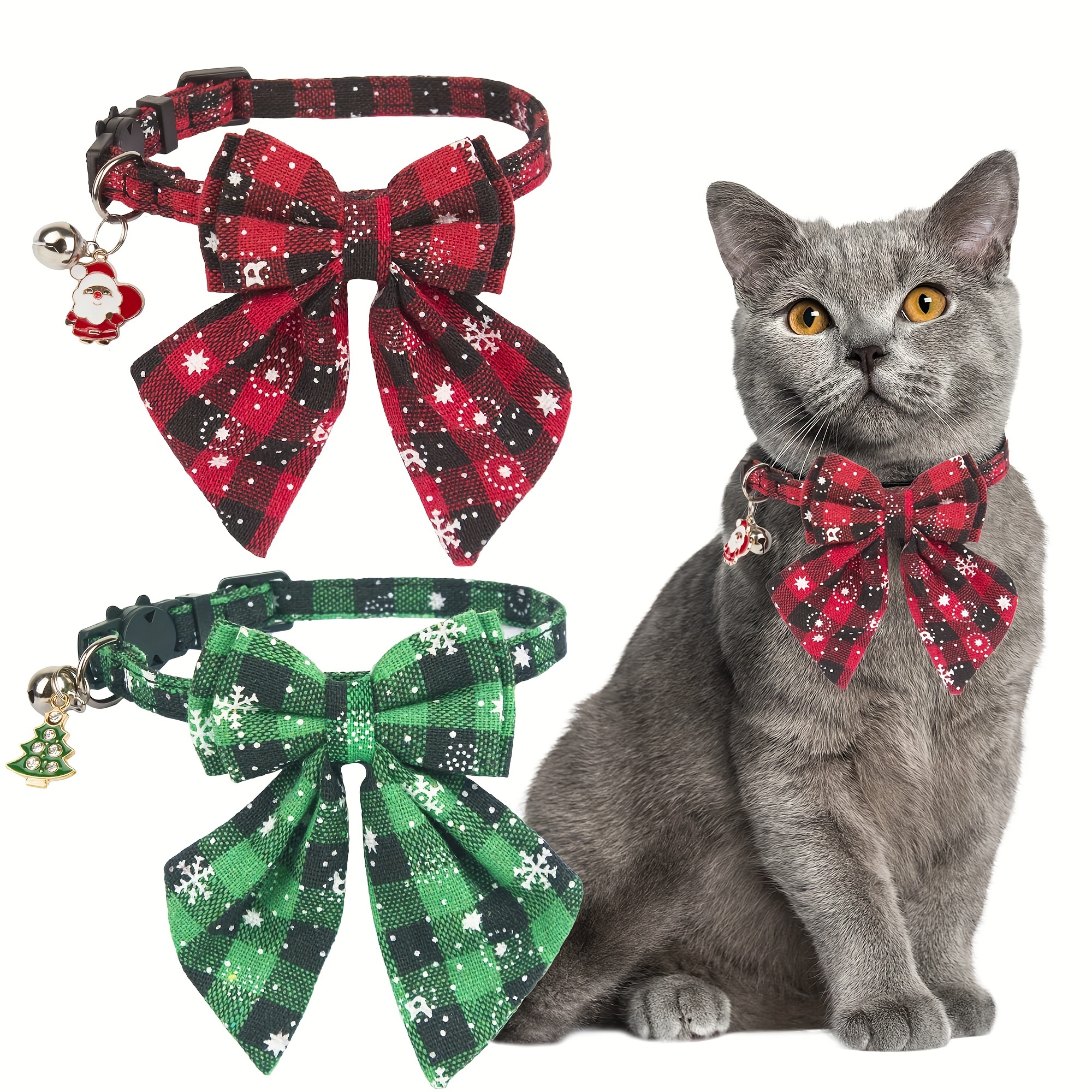 

Christmas Cat Collars Breakaway With Stylish Bow, 2 Pack Red With Christmas Kitten Collar , Removable Christmas Collar For Cats