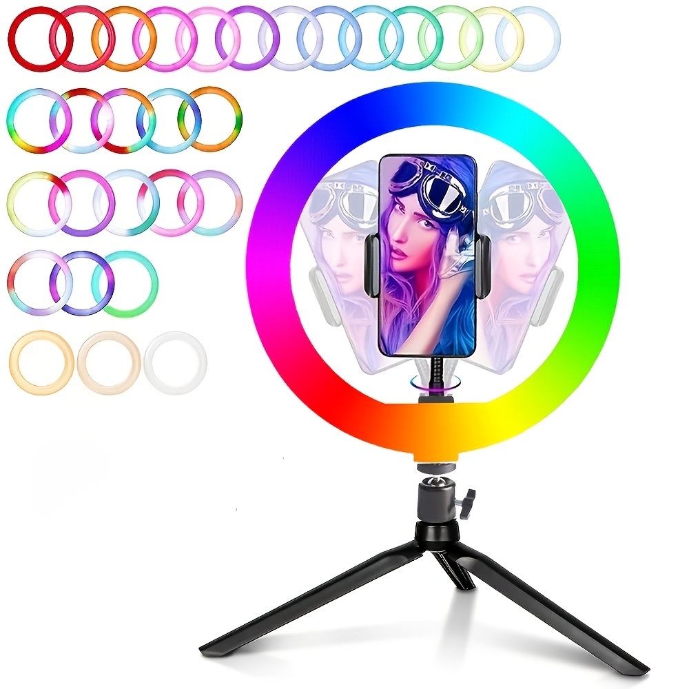 Image of Fill Light, Live Broadcast Light, Rgb Color Ambient Light, Led Photography, Photography, Video, Beauty And Makeup Light, Lighting Live Broadcast Room, 10 Inch Rgb Circular Light With Table Frame