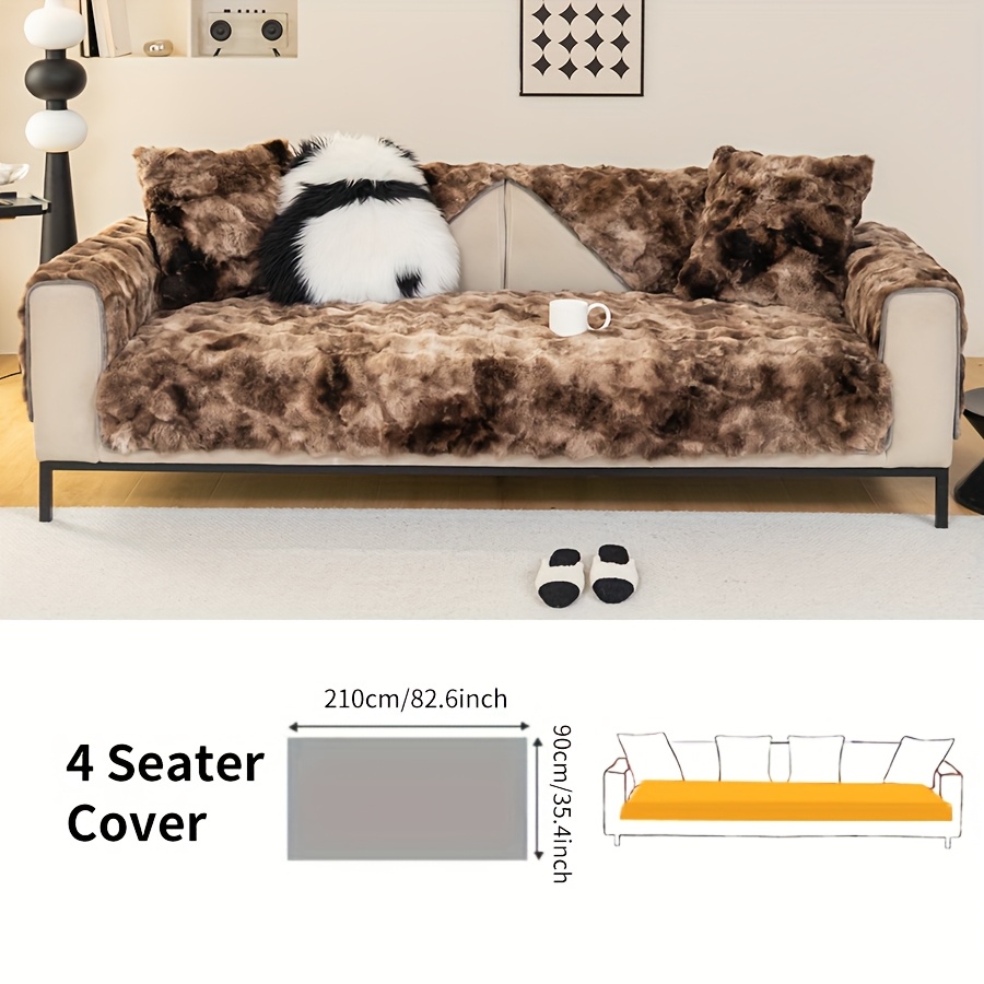 TEMU 1pc Gradient Color American Faux Rabbit Fur Plush Sofa Cover, Pet , Thick Plush Protection Sofa Cushion For Cat Riding, Plush Anti Slip Sofa