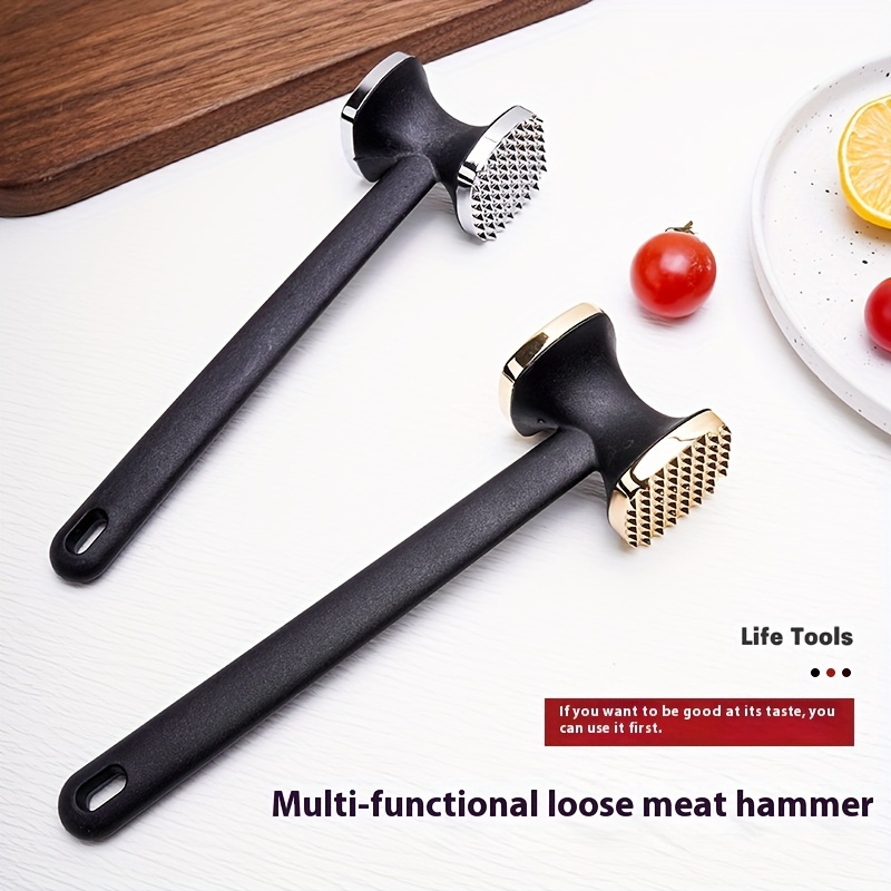 

A -coated Golden Meat Tenderizer With A Nylon Handle, Featuring Dual Sides For Pounding Meat, Ideal For Tenderizing Steaks And Loosening Meat Fibers.