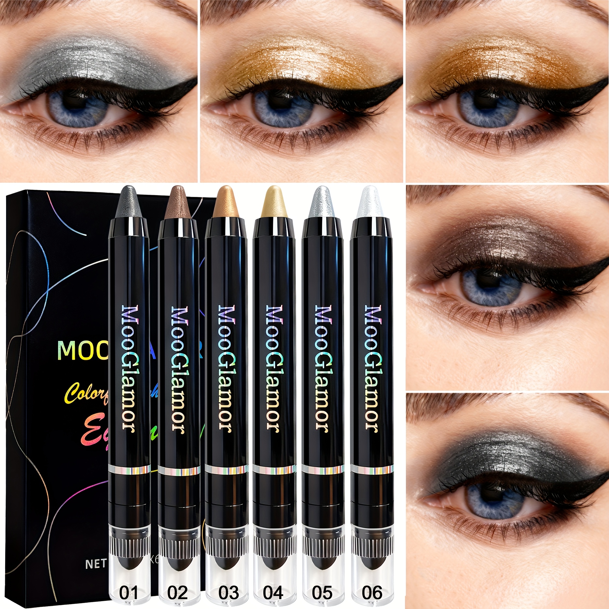 Image of This 6pcs High-gloss Eyeshadow Pen Set, Featuring A Pearlescent Fine And Brightening Double-tipped Eyeshadow Stick, Is A Perfect Gift For Beauty Enthusiasts And Beginners