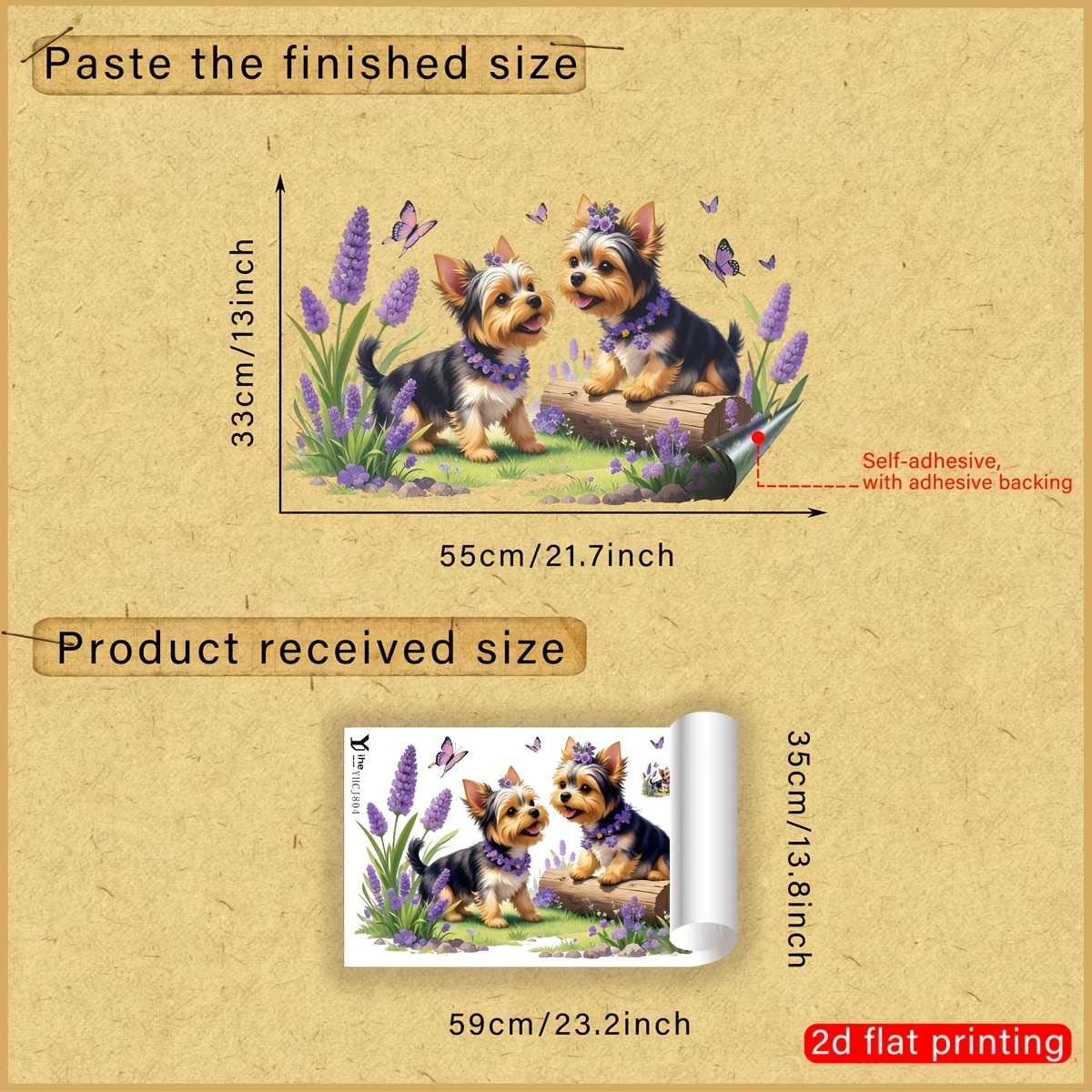 TEMU 2d Flat - 1pc 2d Flat-printed Puppy, Lavender , Wooden , Floral Window Decal, Creative Self-adhesive Removable, Double-sided, Pvc Glass Sticker