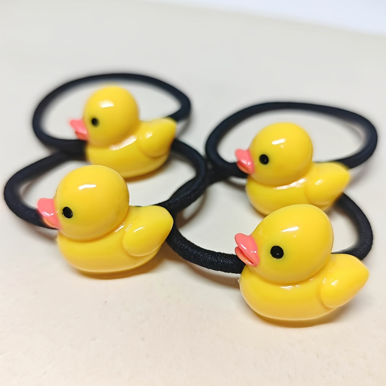 4pcs Yellow Duck Hair Ties Resin Material Vibrant Pattern High Elasticity Scrunchie Headband S' Hair Accessories Birthday Gift