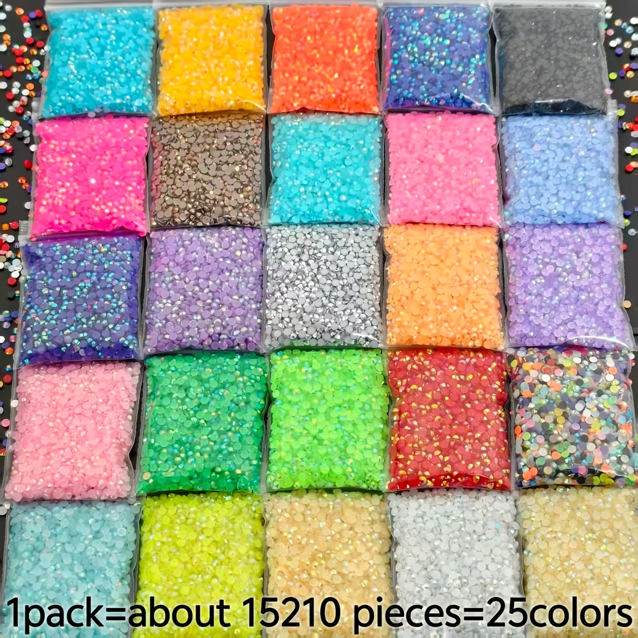 TEMU 15210 piezas, 25 colores, 3 mm, diamantes de de resina redondos posterior , utilizados para adiciones de uñas, zapatos, ropa y cosméticos,