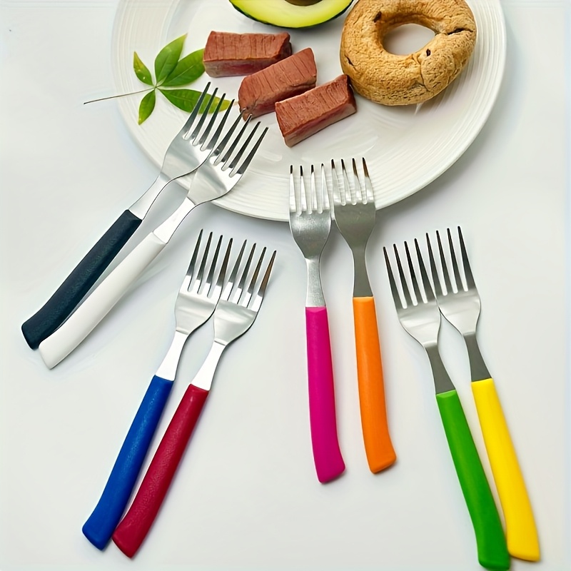 Image of 8pcs Set Of Colorful Stainless Steel Dessert Forks, Pasta Forks, Fruit Salad Forks, Party Buffet Fruit Forks, Food Serving Forks, Sandwich Forks, Cake Forks - Suitable For Kitchen And Restaurant Use