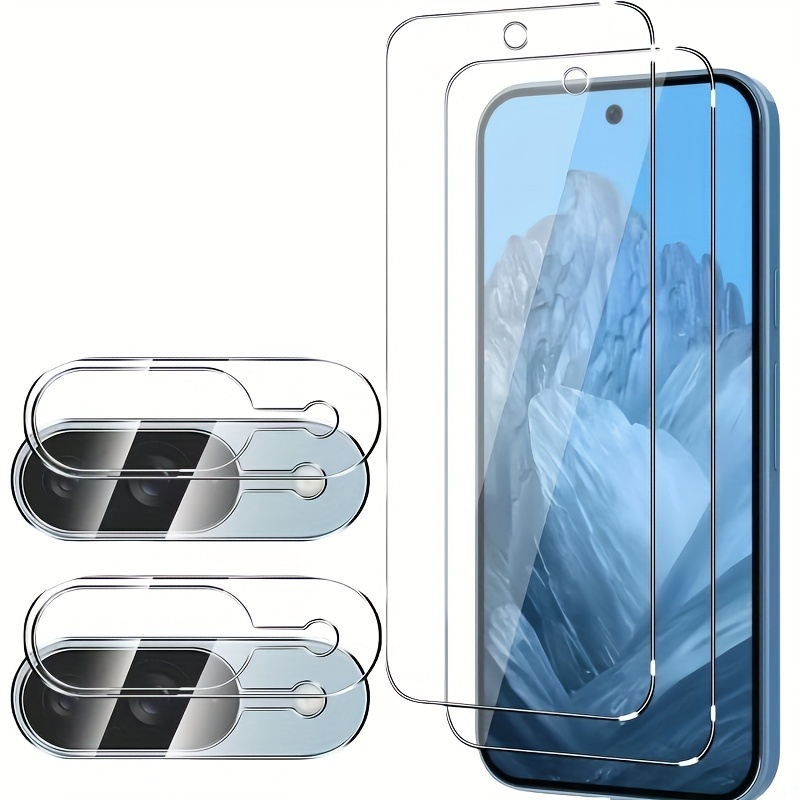 E-shop 4-in-1 Gehärtetes Glas-Schutzglas mit Kameraobjektivfilm, glänzendem Finish, Anti-Kratz-Schutzfilm für Google Pixel 9/9 Pro/9 Pro XL 5G