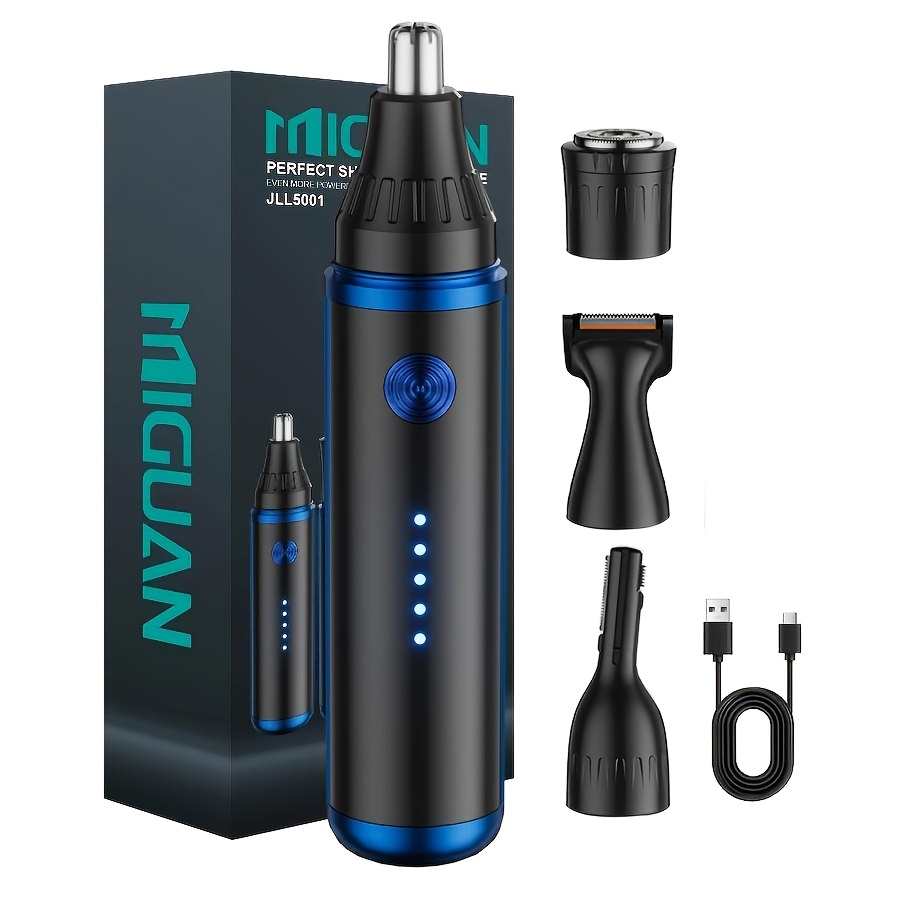 Image of Blue-and- Care Set: Razor, Nose Hair Trimmer, Eyebrow Trimmer And Sideburns Knife All In One, Multifunctional, Usb Charged, A For , Personal Use Or Gifts