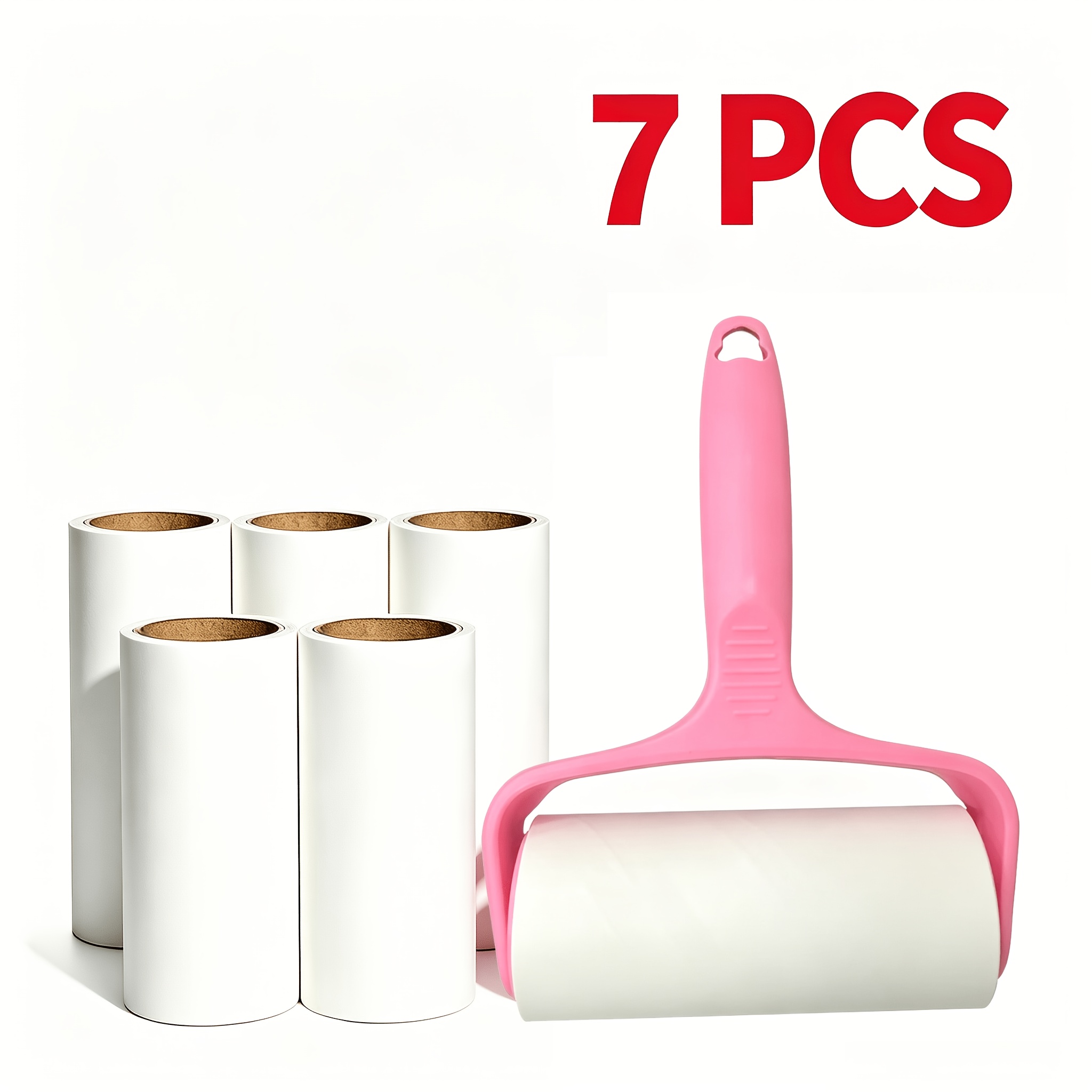 TEMU 7pcs Roll-on Lint Roller Set With Handle And 6 Rolls Of Replacement Paper, 6 Rolls Of Replacement Paper Available, Strong Adhesive For Hair,