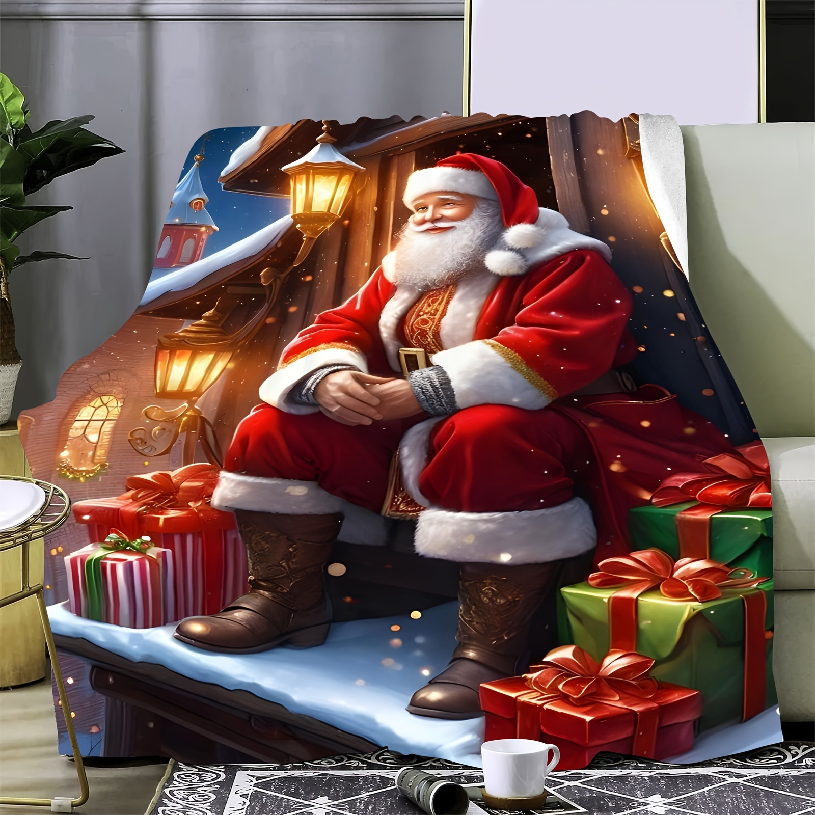 

Santa Claus Flannel Throw Blanket - , Gift For Couch & Bedroom, Flannel Blanket, Santa Claus,, Super Soft,