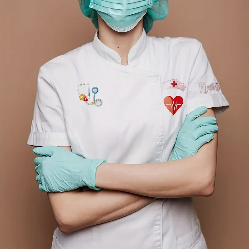 8 Toppe Ricamate A Tema Infermiera - Decorazioni Per Abbigliamento, Filo Poliestere, Colore Rosa - Foto 8