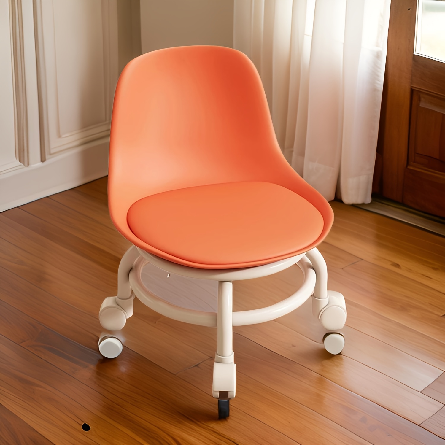Compact Shoe Stool: Space-, Smooth-rolling, Waterproof Leather, Soft Sponge, Comfy Seating. Ideal For Foyer, Bathroom, Balcony, Bedroom, And More. Combines Practicality And Style!