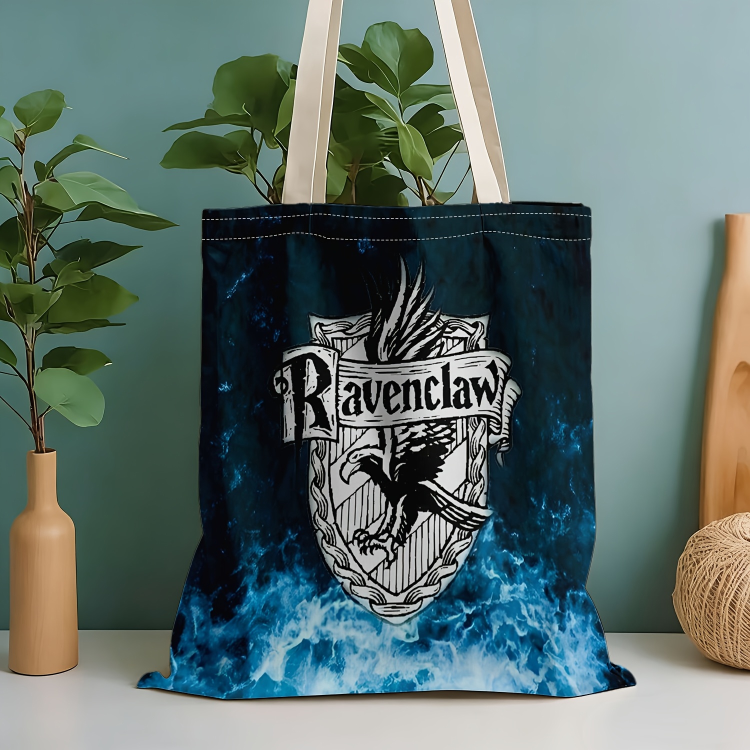 TEMU 1pc Wb Ravenclaw Tote Bag Suitable For -themed Gifts, Lightweight Durable Bookbag With Ravenclaw Emblem, Machine Washable Foldable Bag For,