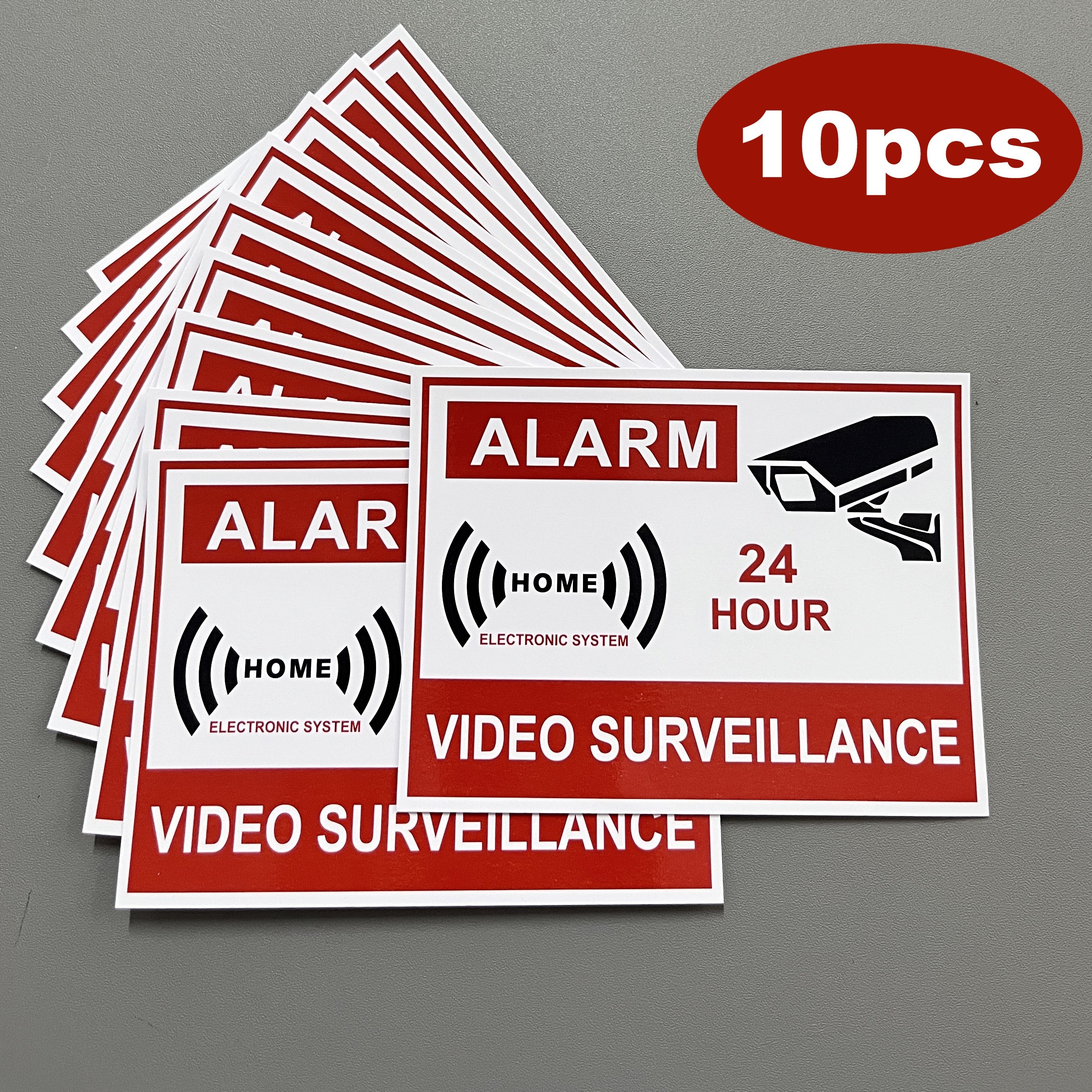 

10pcs 12x9cm Video Surveillance Sign Tag - Notify 24 Hour Video Surveillance Vinyl Decal Sticker - Durable Uv Protection & Waterproof