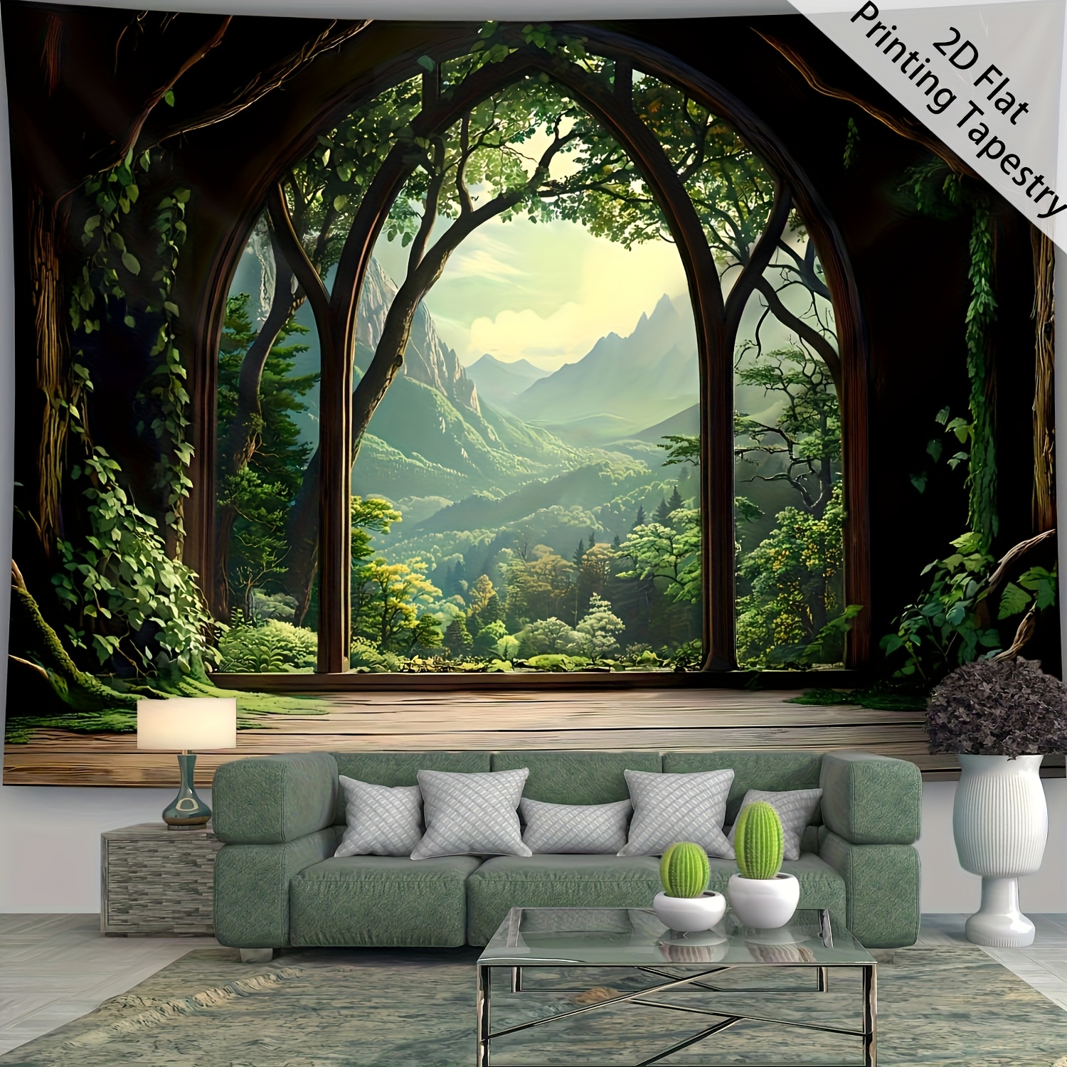 TEMU Plat 2D, [Impression Plate 2D] 1 pièce - Très Grande Taille - Paysage de Forêt de Montagne Style Nordique Naturel - Tapisserie Géante Impression