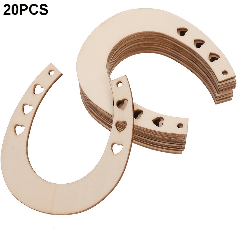 TEMU 20pcs Pack 20pcs Heart & Horseshoe Wooden Wall Decor - Hollow Hanging Ornaments Suitable For Door, Festive Door Hangers, Artificial Wood Cutouts