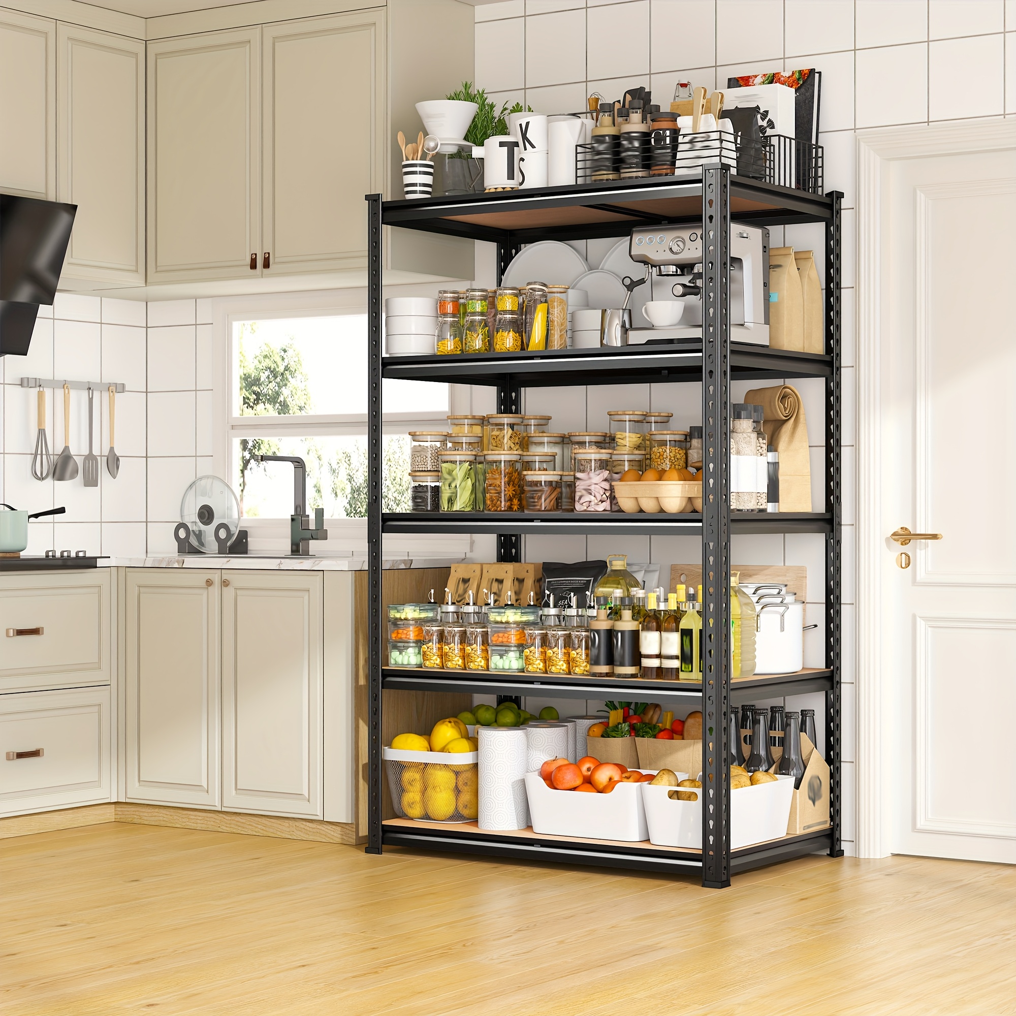 TEMU Reibii 60" W Garage Shelving Heavy Duty Storage Shelves 3000lbs Adjustable 5 Tier Metal Shelving Unit For Storage Rack Garage Storage Shelves