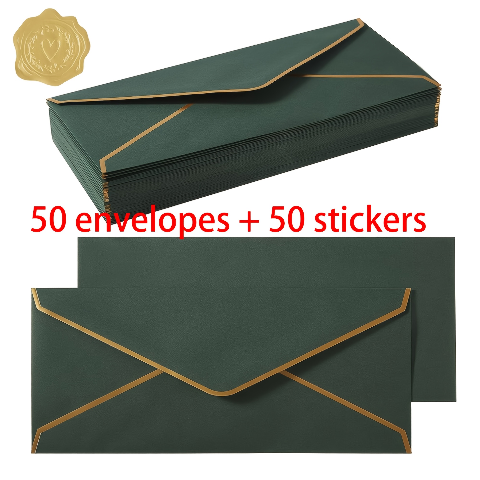 E-shop 50er Pack #10 Business Umschläge mit goldenem Rand, selbstklebende Standard-Umschläge mit goldenem Aufkleber für Büro, Schecks, Briefversand,
