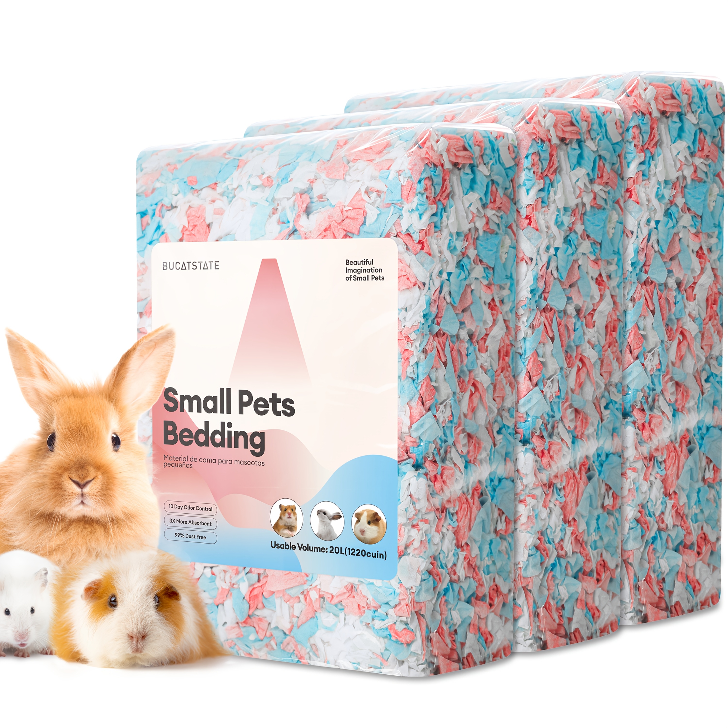 3pcs Small Pet Bedding, Dust-Free Odor Control Paper Substrate