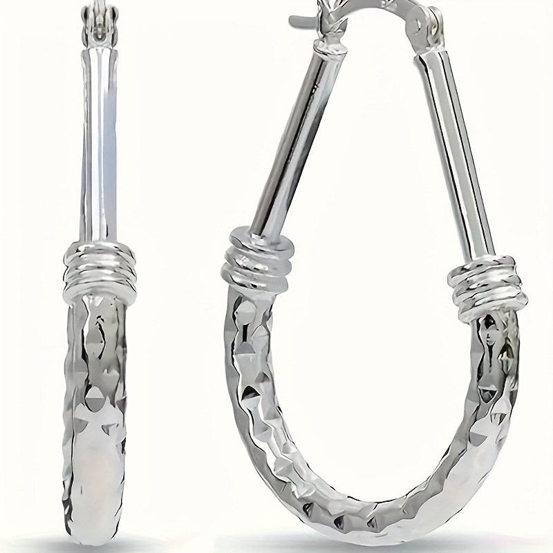 TEMU A Pair Of S925 Silvery Hoop Earrings, Design Earrings, Suitable For Daily Wear - An Engasynthetic Gemstoneent And Wedding Gift For Your Wife Or