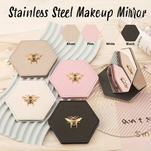elegant bee themed compact mirror portable dual sided folding mini makeup mirror with polished stainless ideal for purses party favors mirror portable