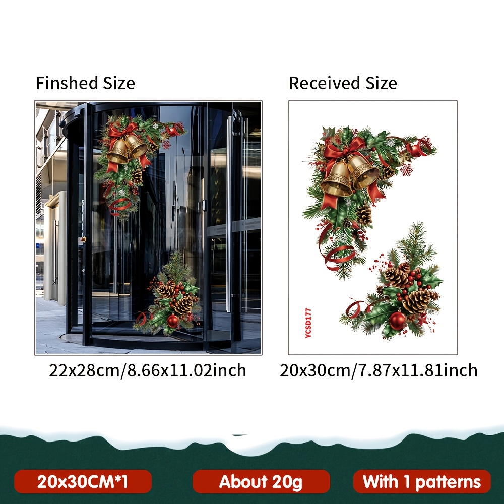 TEMU 1pc Christmas Bell, Pine Cone Pattern, Static Window Sticker, Christmas Holly, Ribbon, Glass Sticker, Adhesive-free, Removable, Window Display,