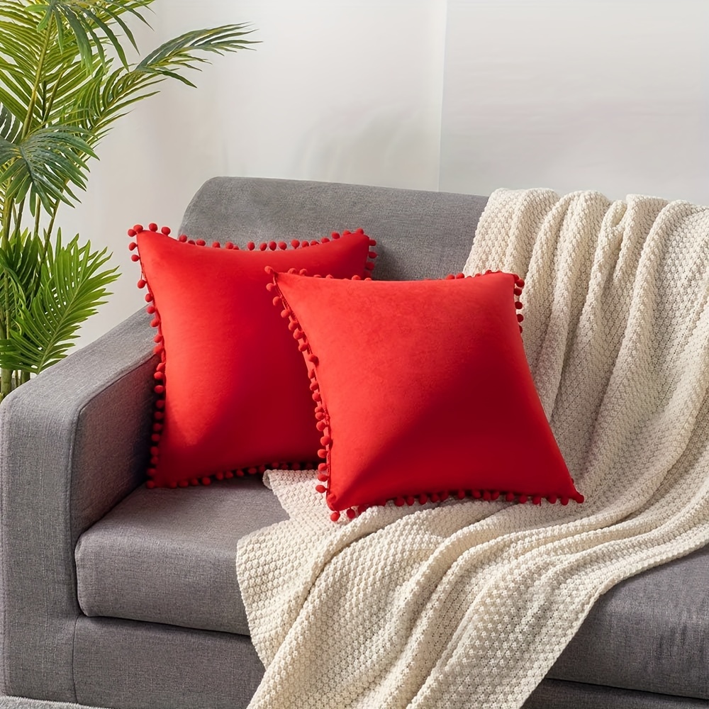 Red fluffy cushion hotsell