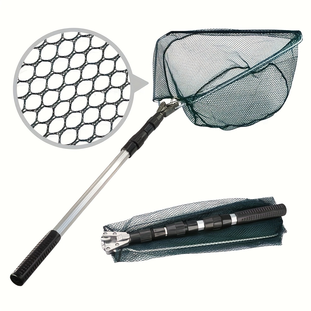 TEMU Fishing Nets 86cm-110cm-130cm Foldable Metal Fishing Landing Nets Fishing Tackle Retractable Telescopic Aluminum Alloy Pole For Catching Crab Fish Minnow Crawdad Shrimp