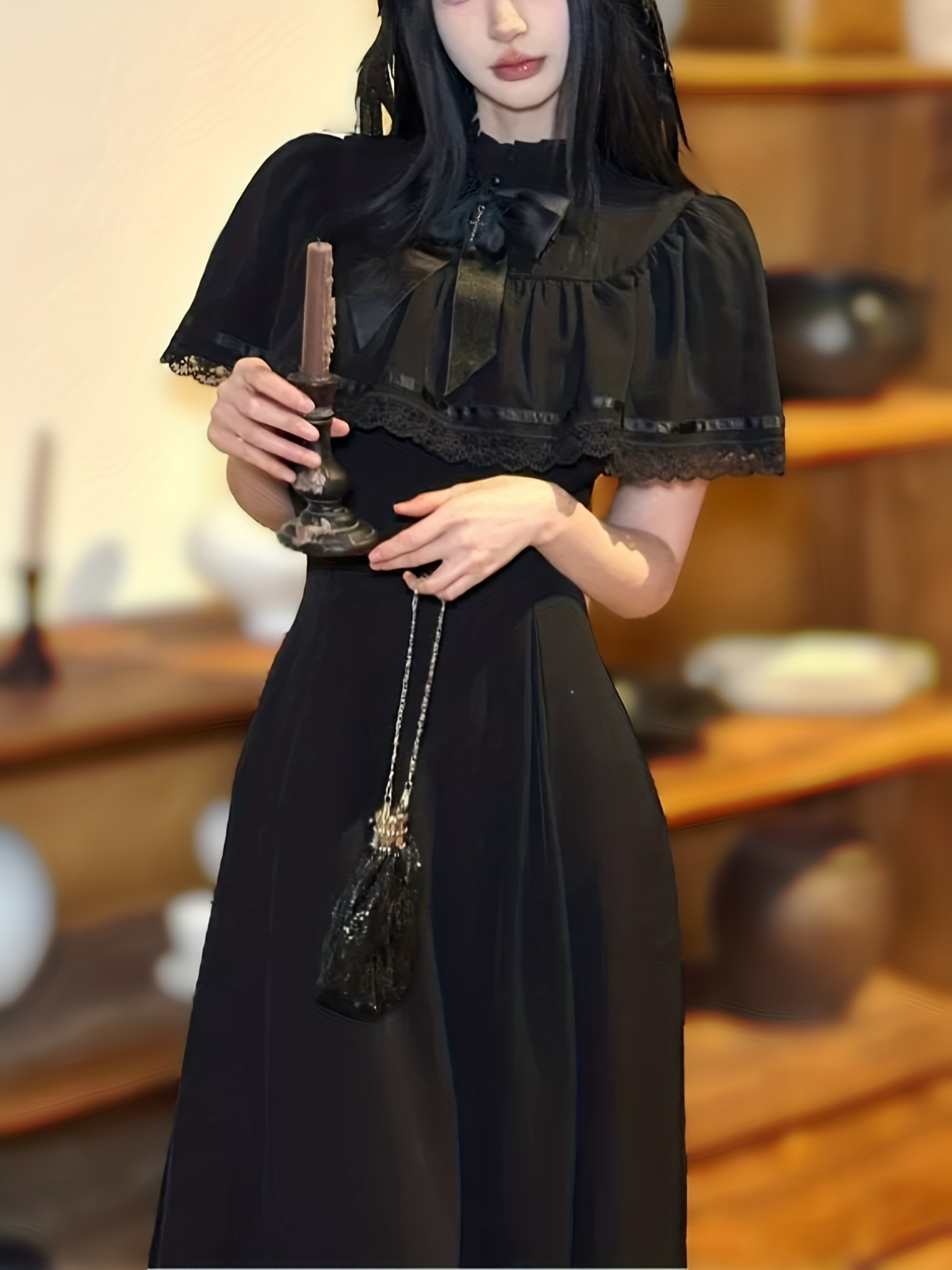 vintage gothic style long black lace dress women featuring a - Temu Bahrain