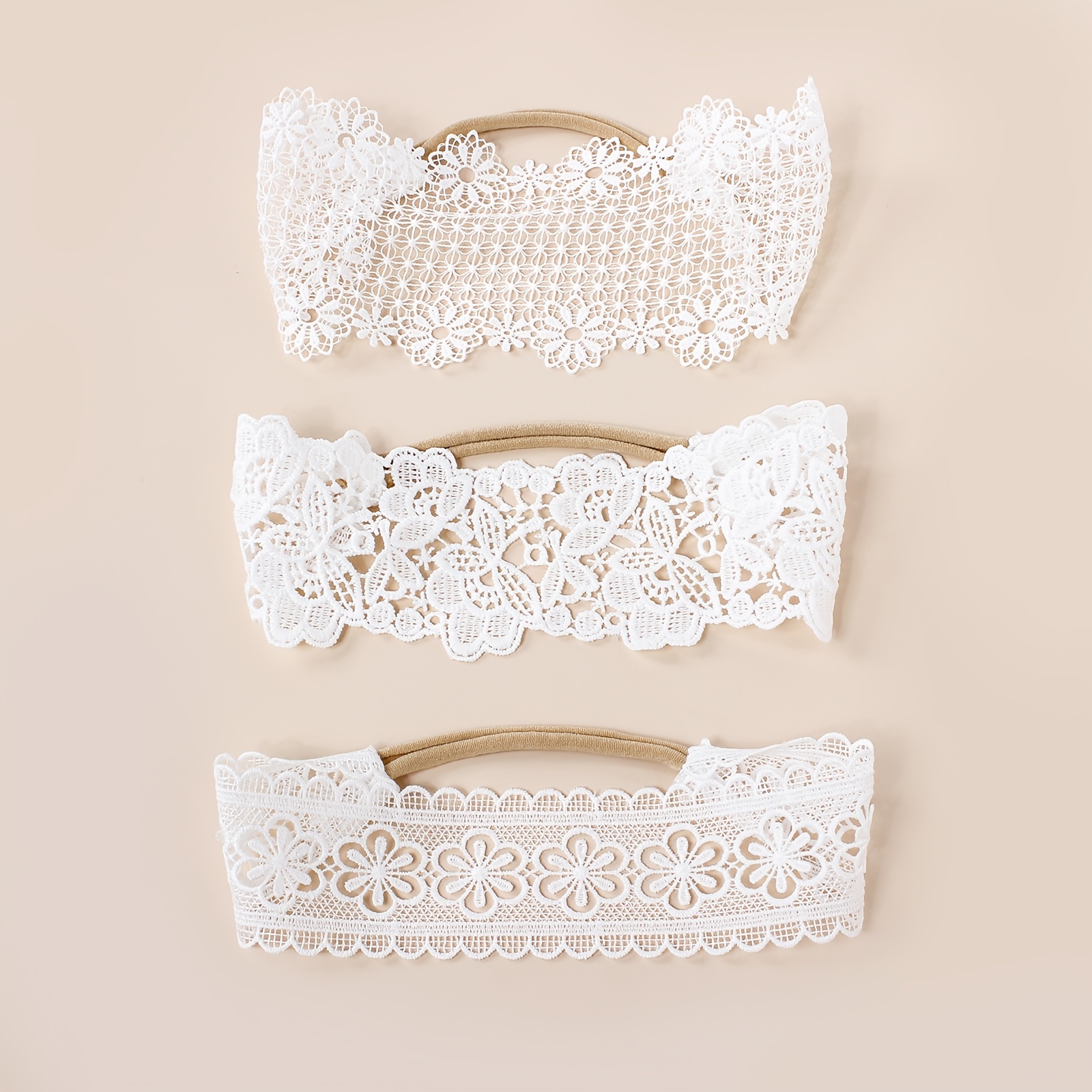 3 Exquisite White Embroidered Baby Headbands, Delicate And Easy Baby Photo Headbands