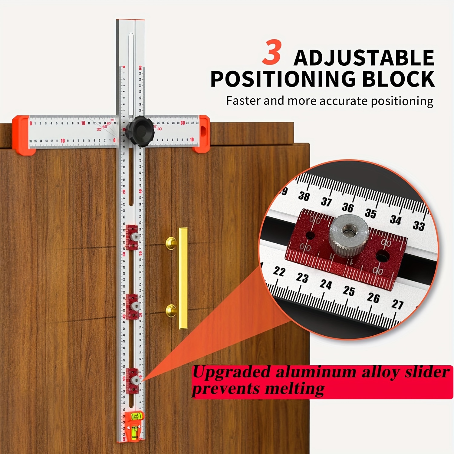 

1pc 2-in-1 Drilling Positioning Ruler, T Square Ruler Woodworking Ruler, Precise Drilling Tool For Carpentry, Cabinet Hole Drilling Template, Cabinet Hardware Jig, Shelf Pin Drilling Jig 25in.