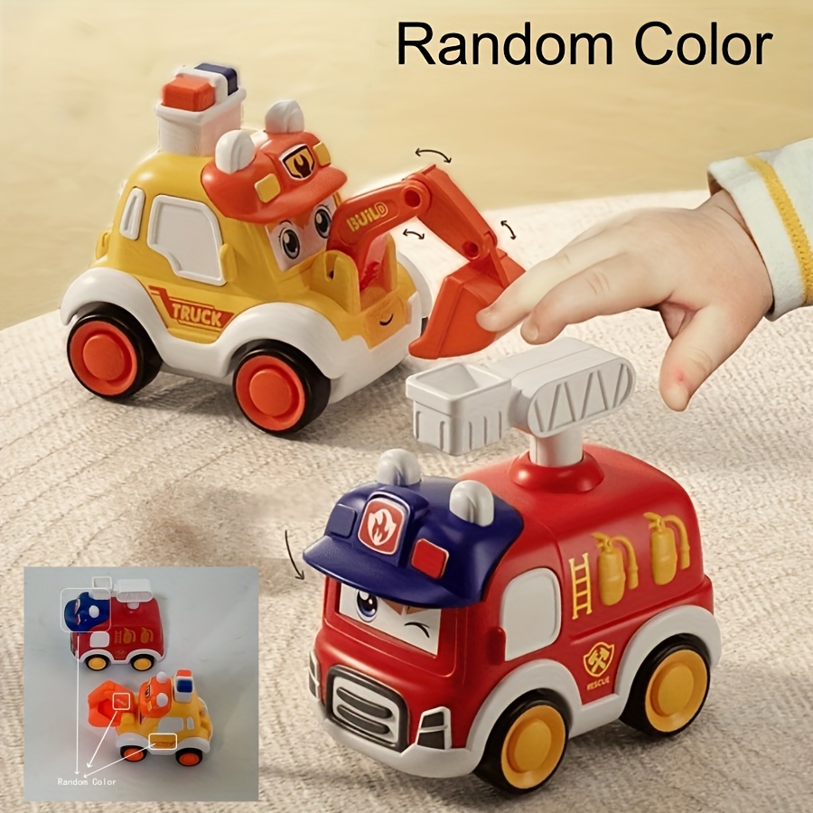Image of 2pcs Toddler Vehicle Mini Ambulance Police Car Fire Truck Excavator Model Gift For Kids Toys, Random Color And Style