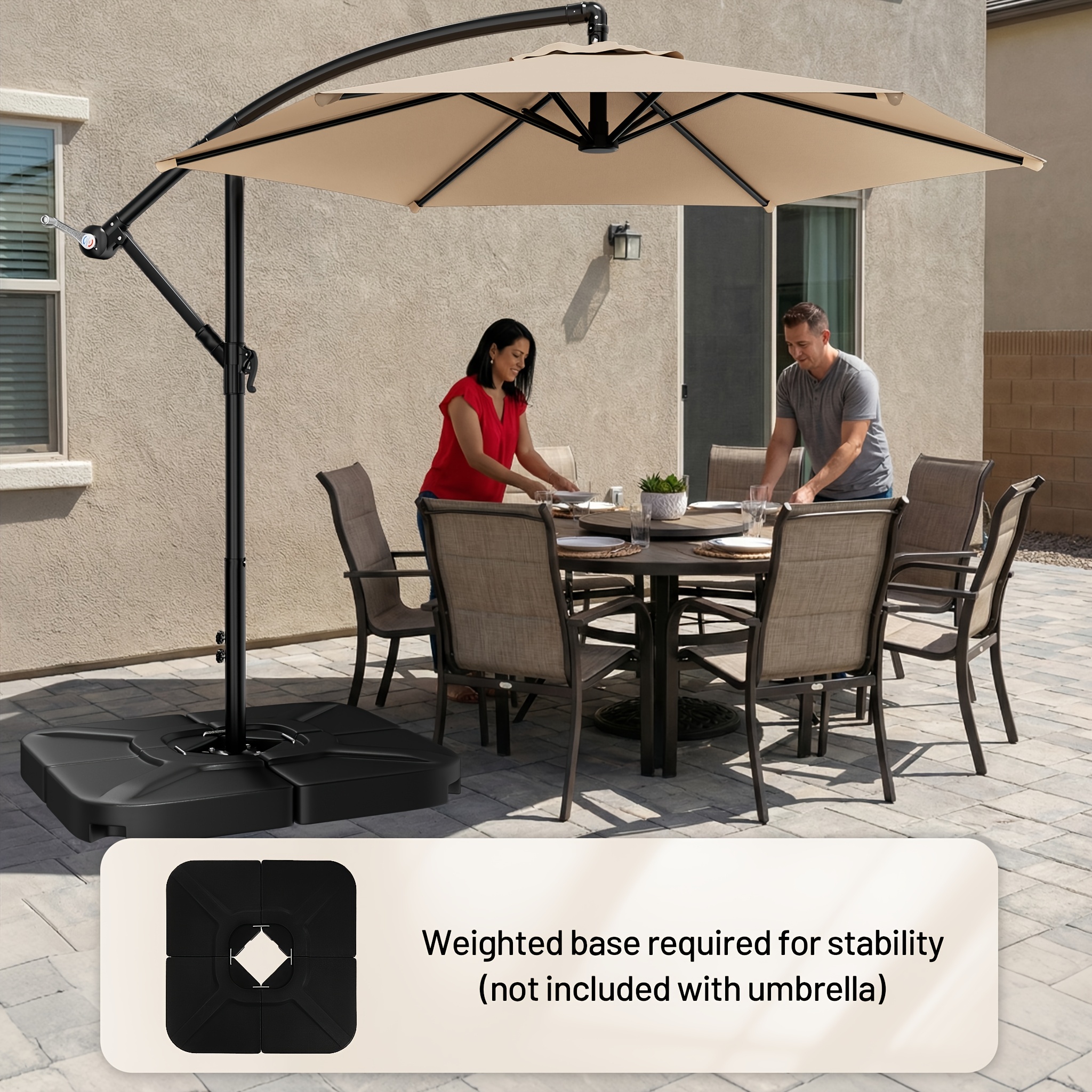 10-Foot Cantilever Patio Umbrella Featuring an Infinite Tilt Mechanism, Offset Outdoor Umbrella with a Cross Base, Durable Crank Lift Market Umbrella Suitable for Yards, Gardens, And Decks (Weighted Base Sold Separately)
