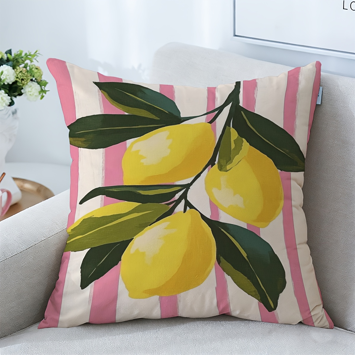 E-shop ., Zitronen-Kunstdruck, Zitronen- rosa gestreiftes Kunstmotiv, moderne Wandkunst, Küchen-Wanddekor, niedlicher Kissenbezug mit