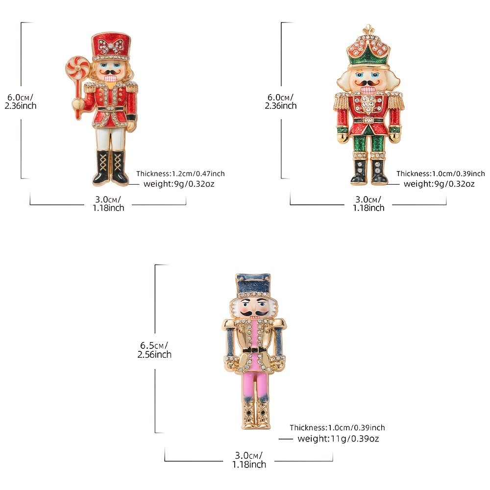3pcs/Set SOLEVDO Enamel Rhinestone Brooch, Nut Soldier Gift