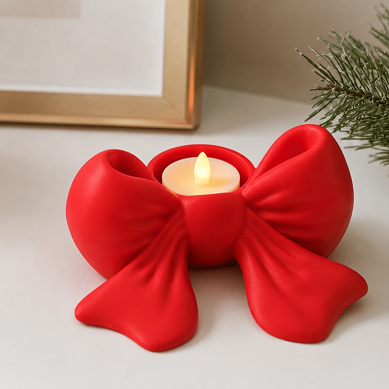TEMU 1 Bow-shaped Ambiance Candle Holder, Suitable For Approximately 3.7cm/1.45 Inch Electronic Candles, Desktop Decorative Candle Holder, Suitable