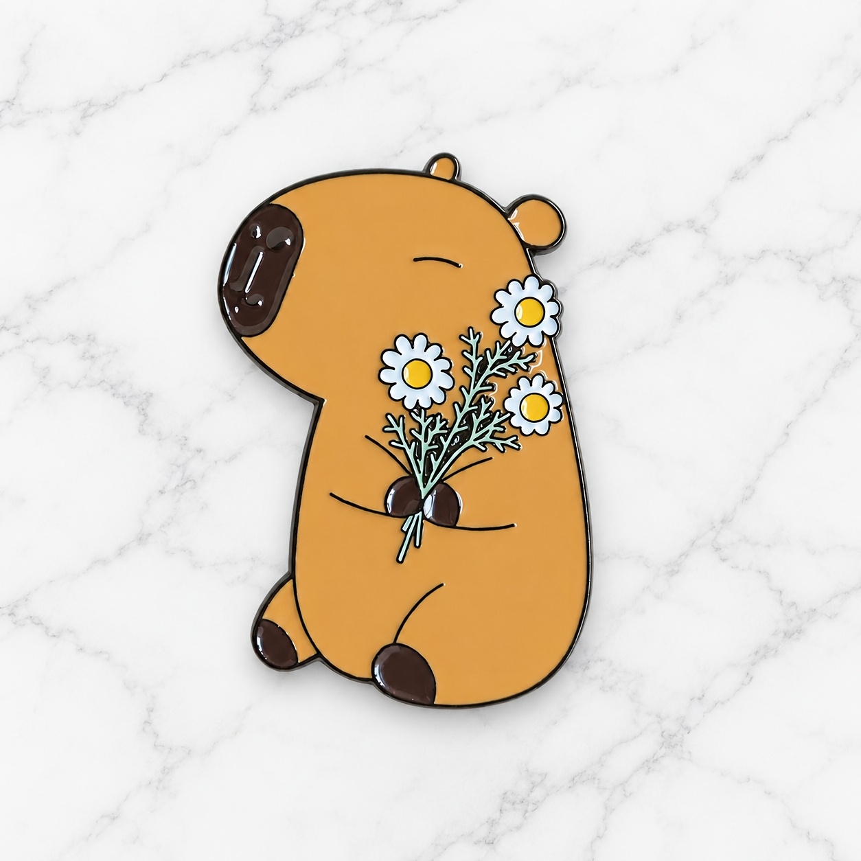 TEMU Broche adorable Capybara avec motif floral – Bijou animal pour à vos vêtements, pour femmes, de plaqué or KC, style dessin , tenue décontractée