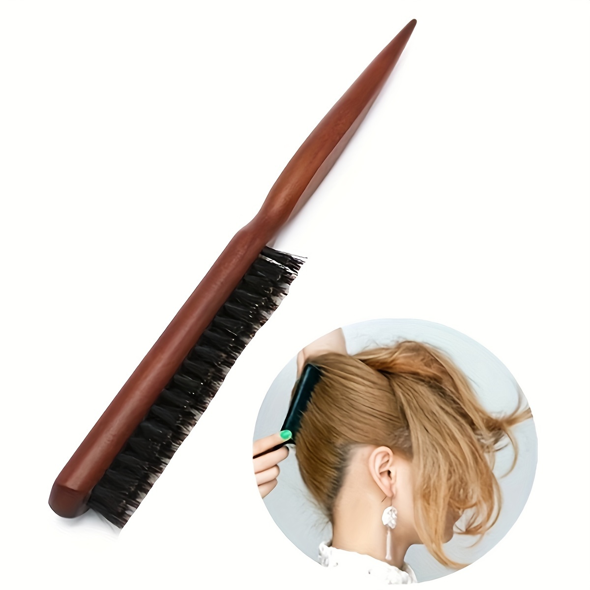 

Slim Teasing Hair Brush, Mixed Bristle Teasing Brush Rat Tail Comb For Hair Sectioning For Edge Control Backcombing Smoothing And Styling