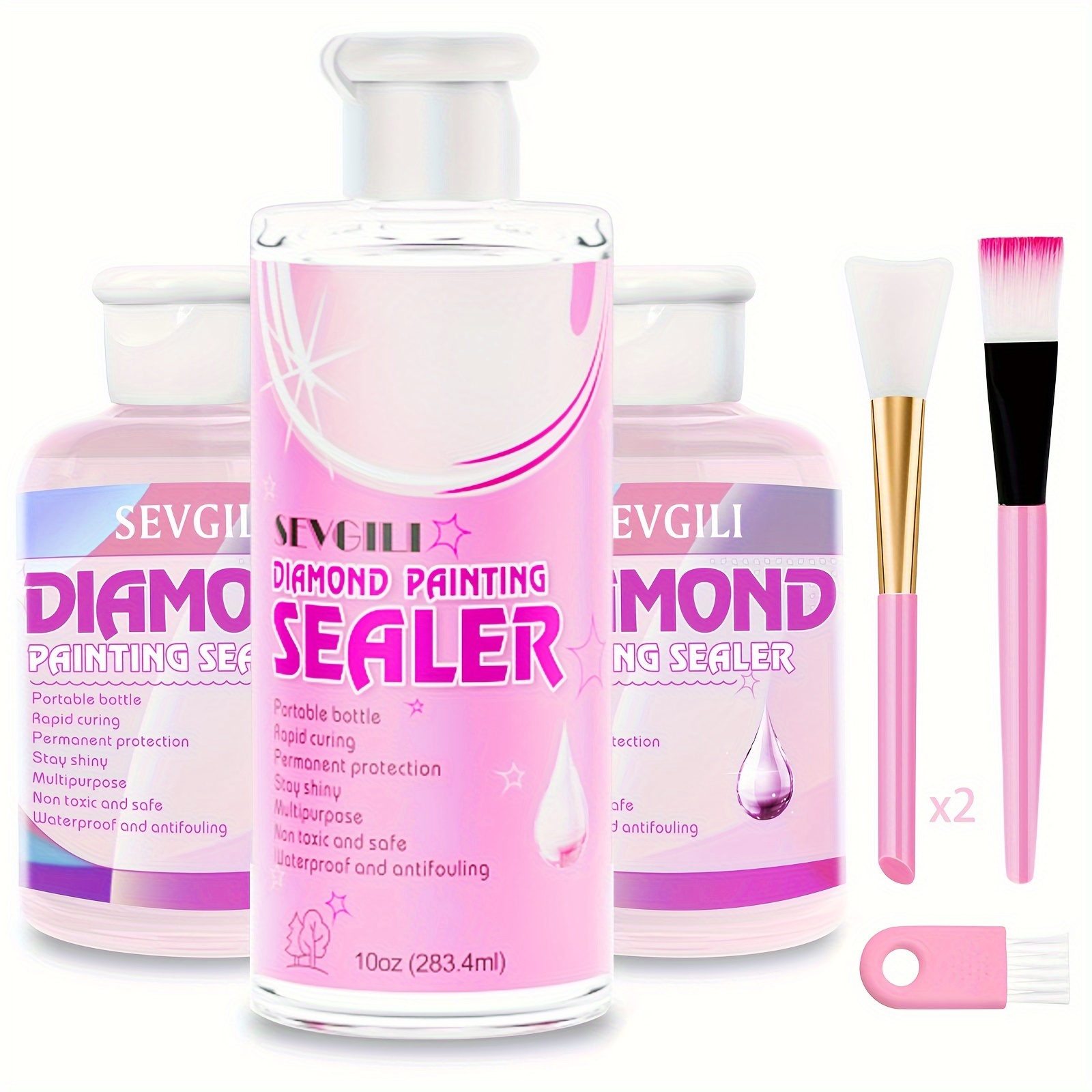 

Sevgii Sealer Kit, 18oz (532ml) - Includes 2 Brushes & Pink Dropper Bottle, Synthetic Resin, Long- Protection & Gloss For Diamond Art Puzzles, Application Tools For Adults, Glue, Accessories