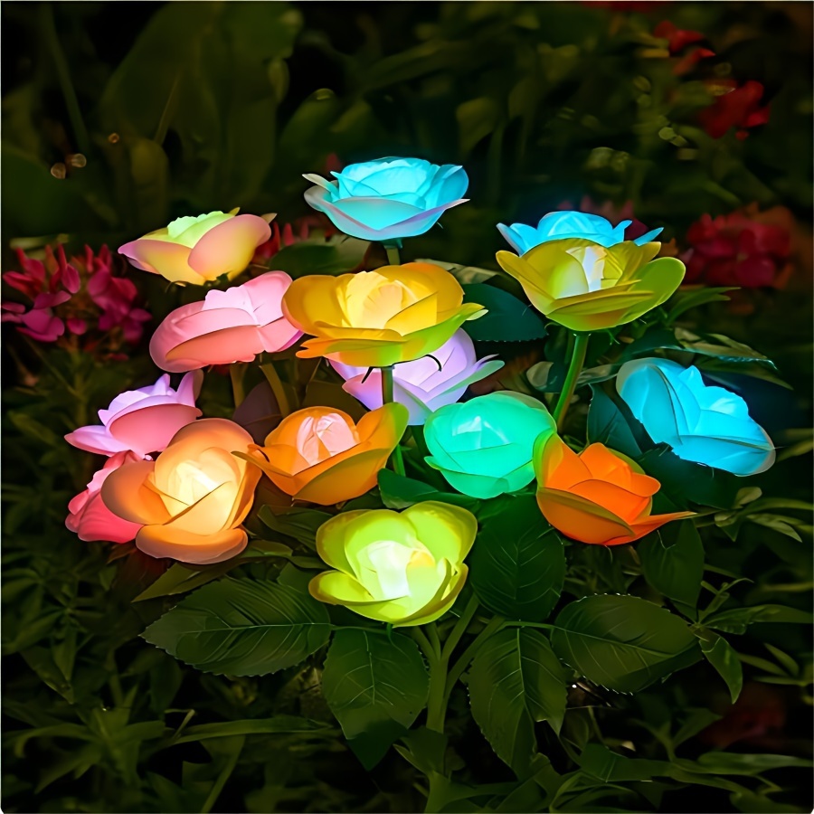 TEMU 4-pack Outdoor Lights With 7-color Changing Lights, Ipx5 Solar Garden Lights Suitable For Outside, Plug-and-play Solar Lights For Yard, Patio,