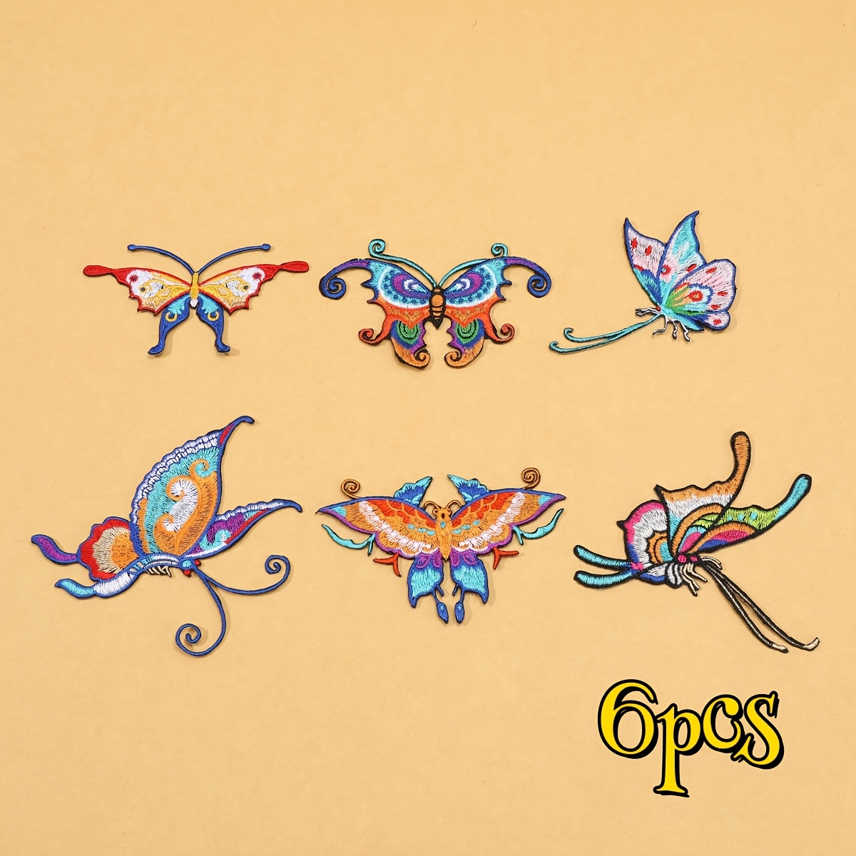 TEMU 6 parches de mariposas - Bordados a con degradado estilo vintage para planchar en chaqueta de mezclilla y bolsa de lona