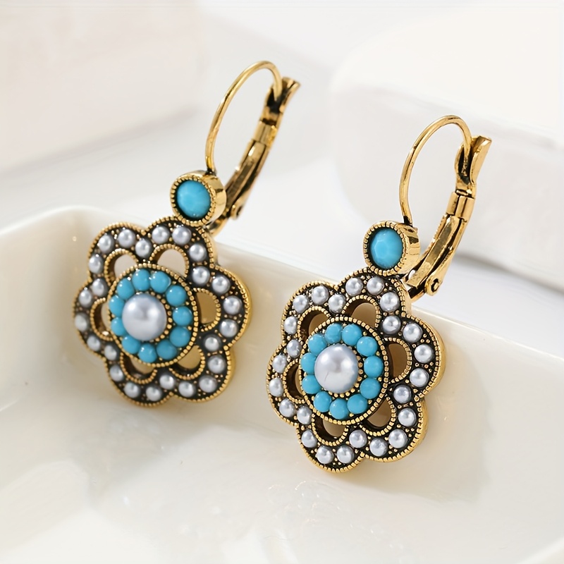 Vintage Southwestern Turquoise Bead Drop Earrings, Bohemian